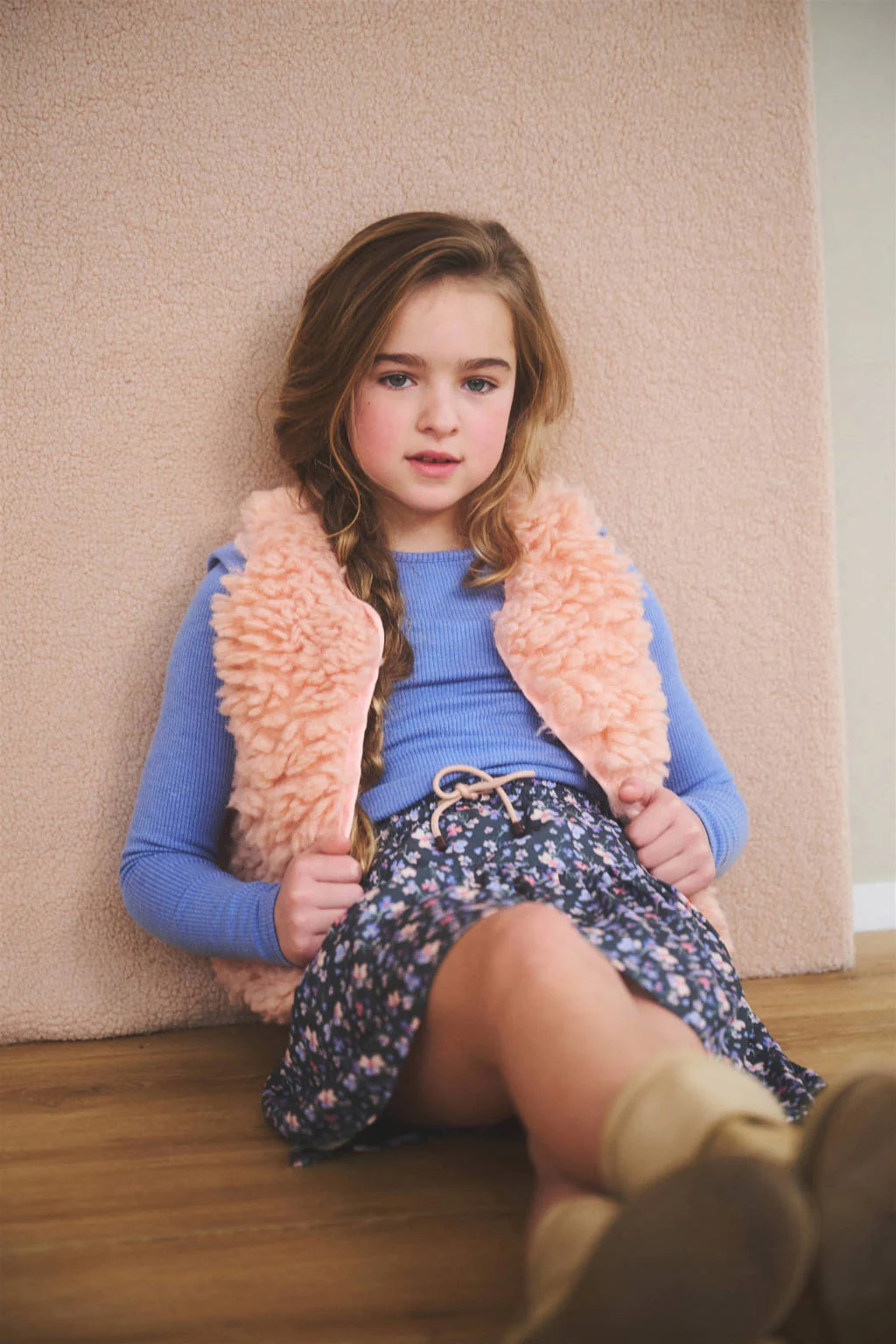 NONO gebloemde jurk Morly blauw/grijs/lichtroze
