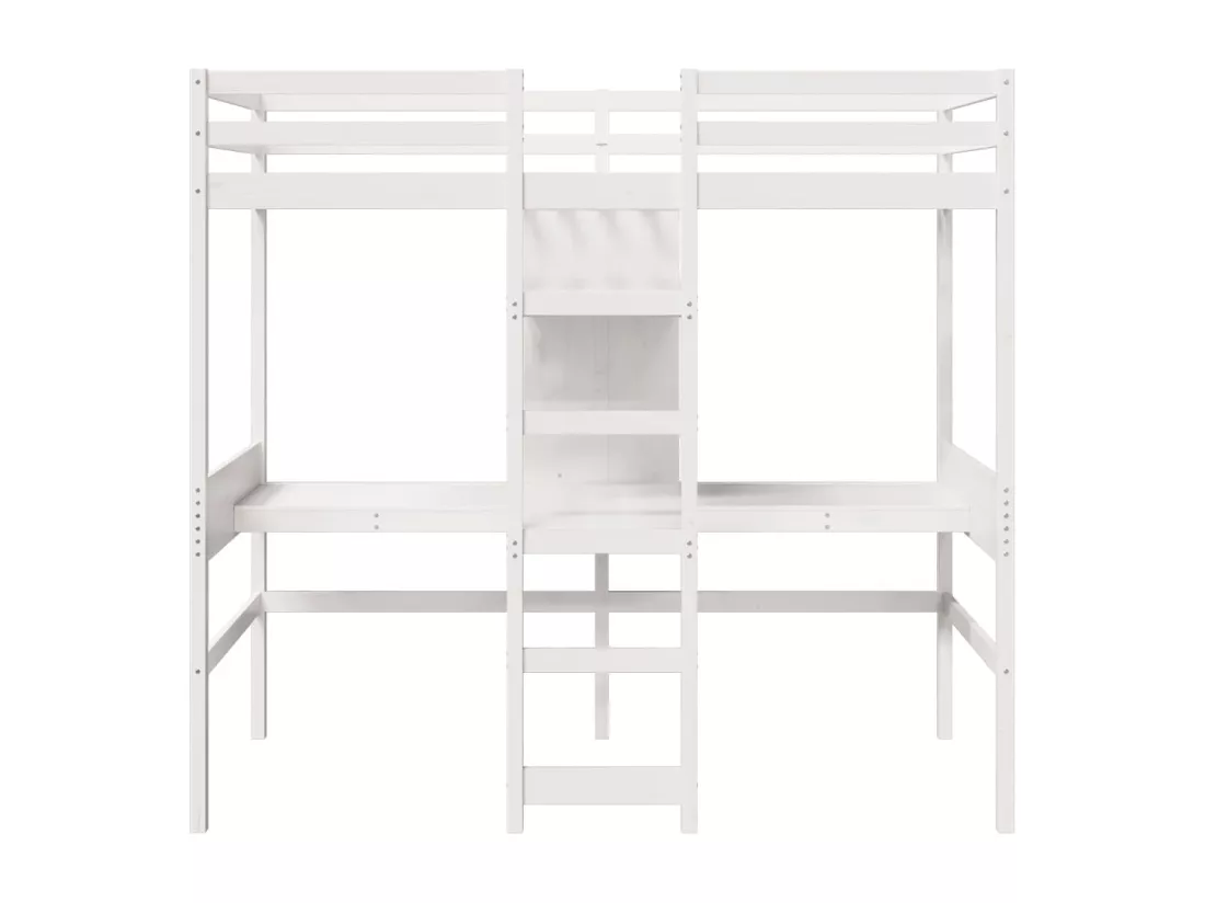 Lit mezzanine avec bureau et étagères blanc 90x200cm pin massif