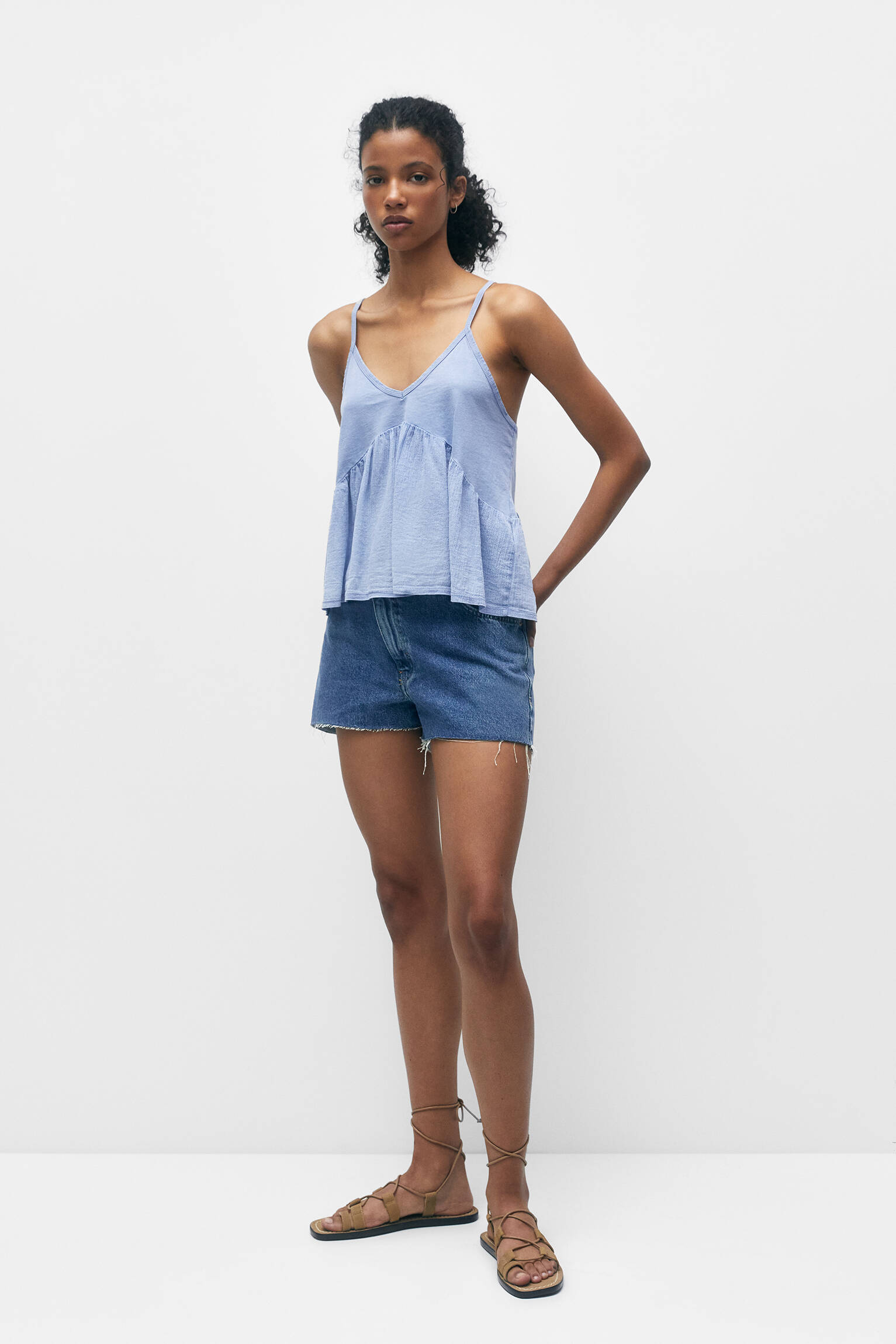 BLUSA DE MALHA COMBINADA - AZUL LAVADO