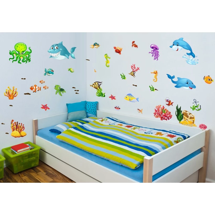 Nikima Wandtattoo 059 Wandtattoo Unterwasserwelt Fische Delfin Hai Korallen Nemo bunt