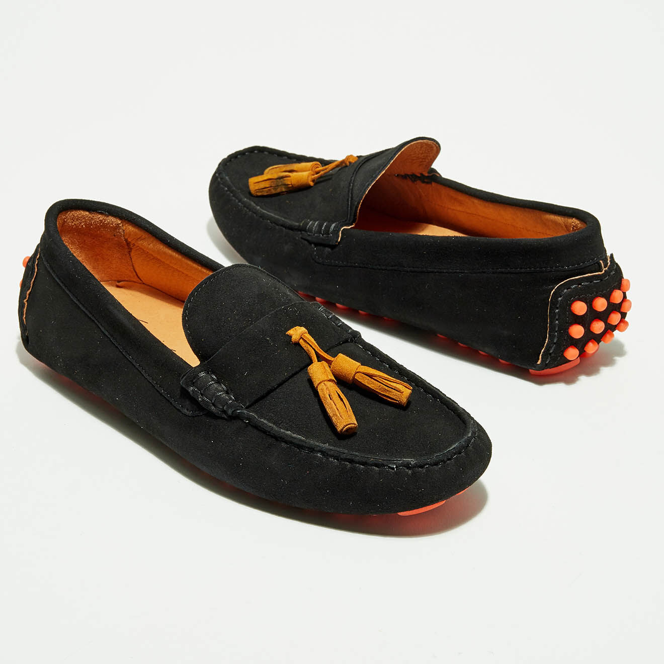 Flavio Création Mocassins en Velours de Cuir Manu noir/orange