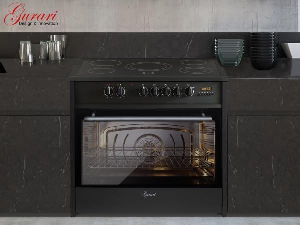 Elektro Standherd GCH E 912 BL Herd 90 cm Schwarz Glaskeramik Herd Range Coocker 121 L | 8 Funktionen | Heißluft | Grill | Elektro Herd 5 Hi-Light Zonen Kochfeld | Teleskopauszug