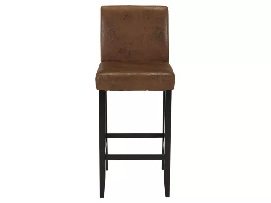 Lot de 2 tabourets de bar SANTOS - Microfibre aspect cuir vieilli - Pieds bois foncé