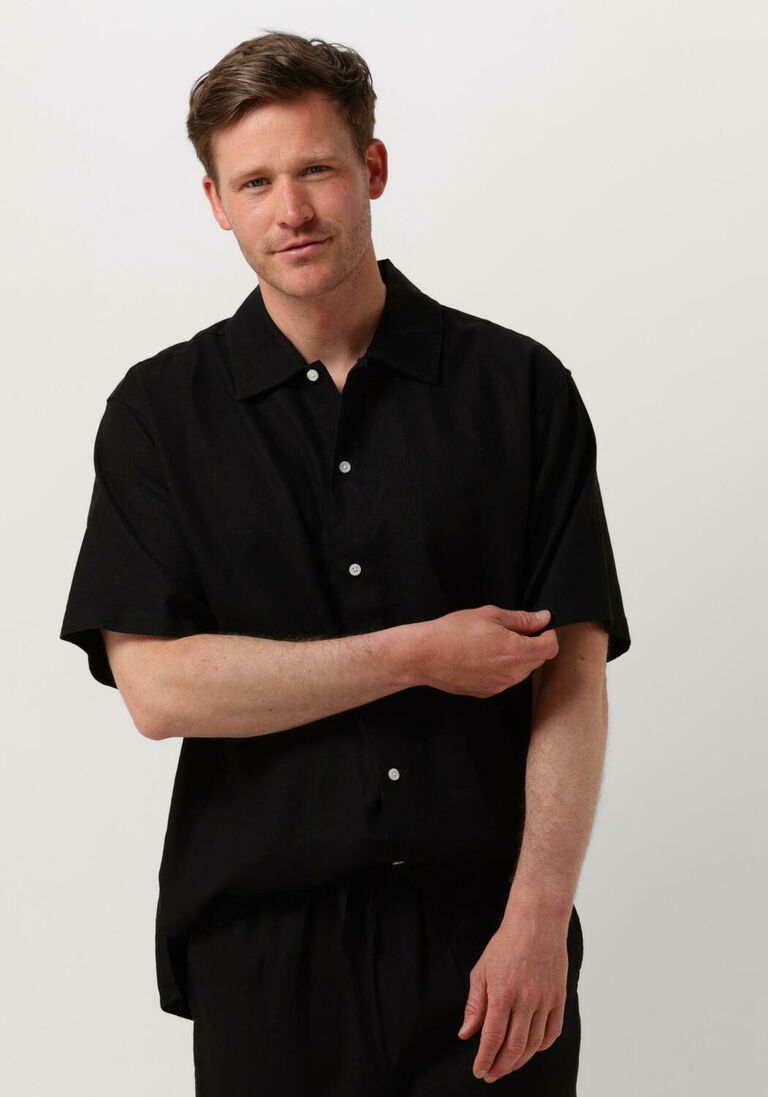 WOODBIRD zwarte woodbird casual overhemd wbbanks linen shirt
