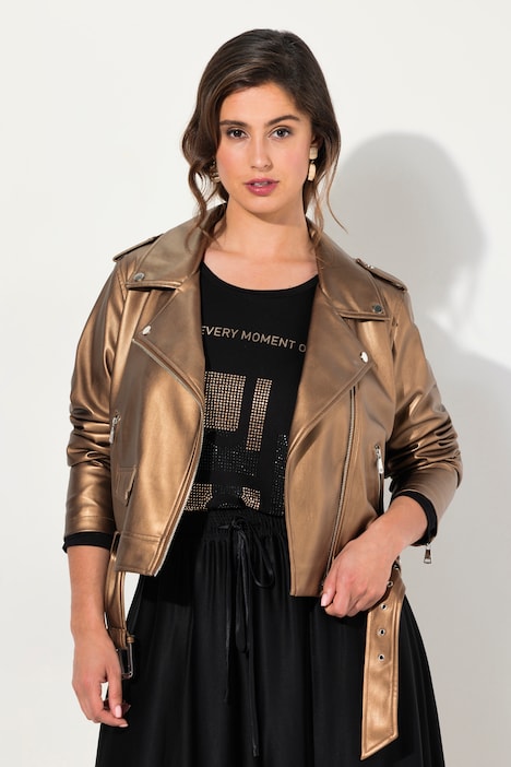 Bikerjacke, Lederoptik, Reverskragen, asymmetrisch