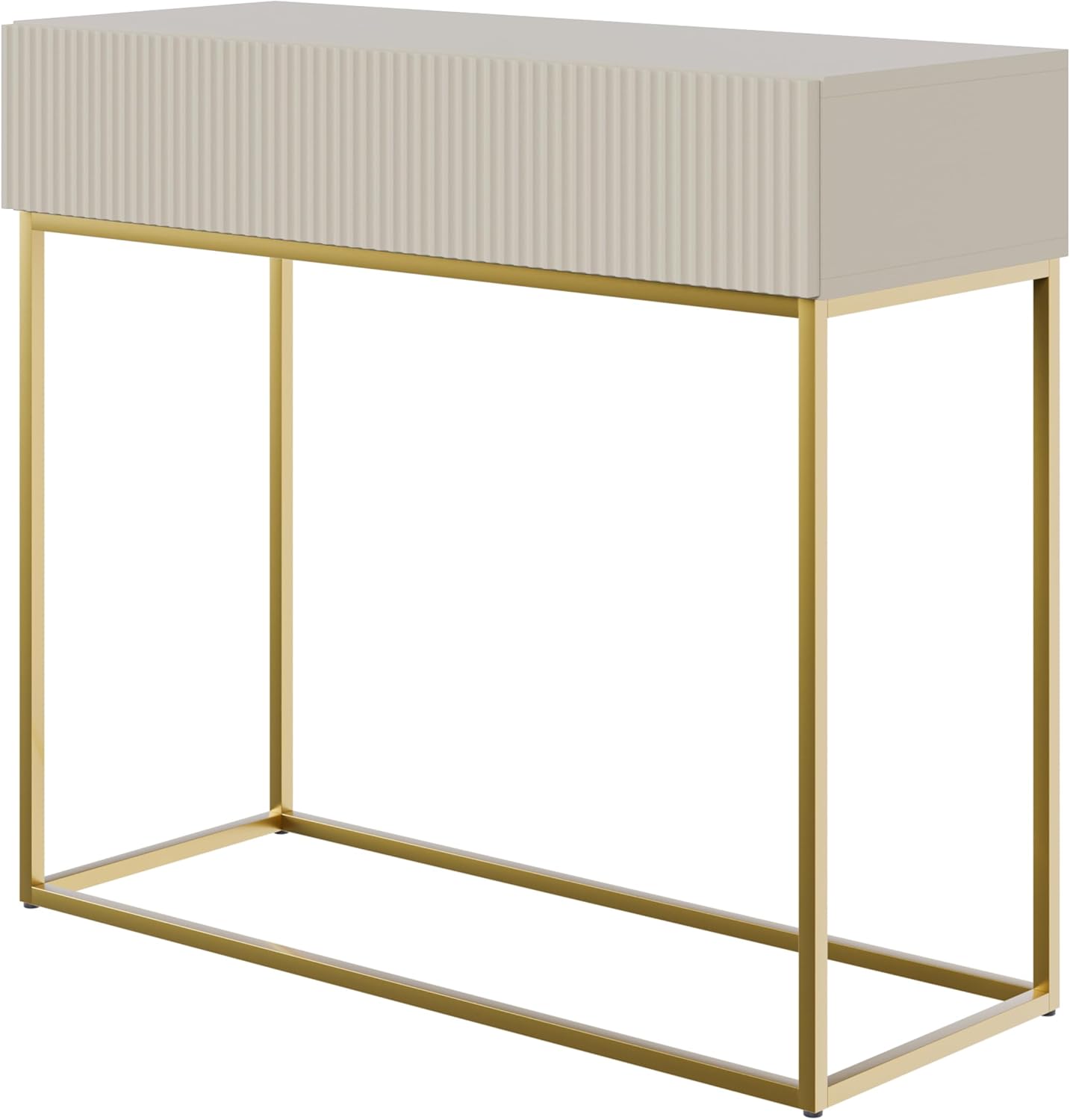 Selsey Konsolentisch Mit Schublade Beistelltisch 90 cm Eingangstisch Konsole Schminktisch Veldio Graubeige Goldene Beine