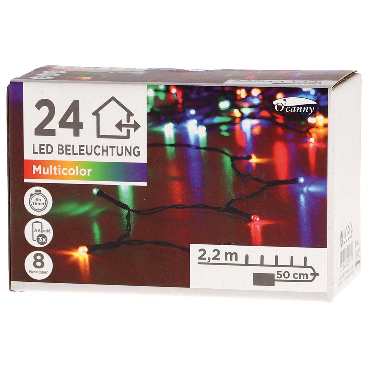 O'canny Outdoor LED-Lichterkette multicolor mit Timer & 8 Funktionen 7,60 m 24er