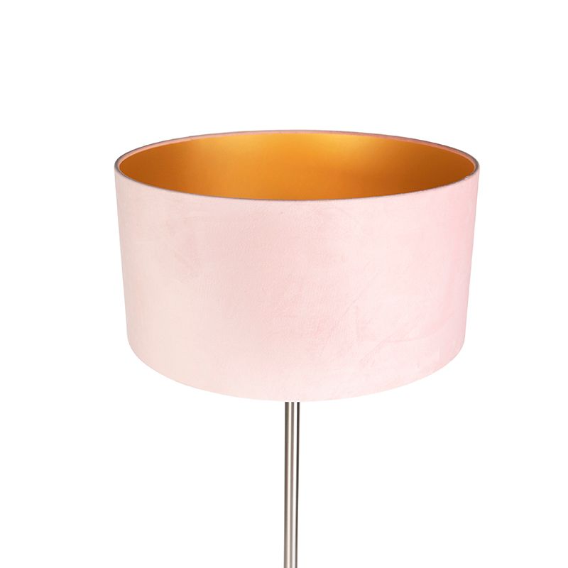 Vloerlamp staal met roze kap 50 cm - Simplo