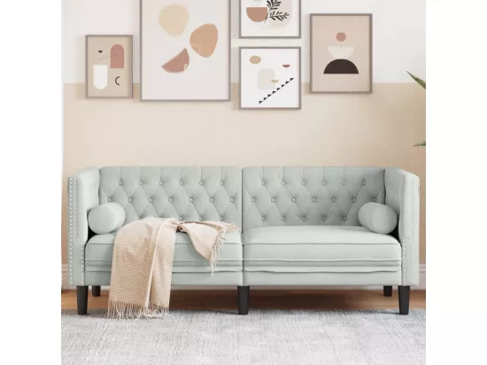 Canapé Chesterfield avec traversins 2 places gris clair velours