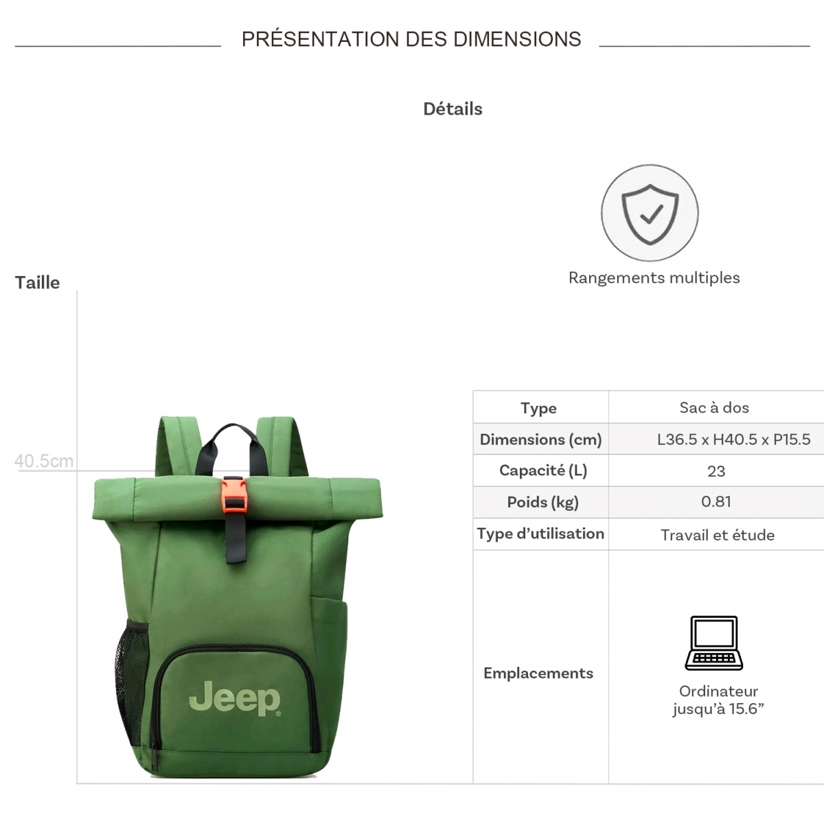 Jeep Sac à dos porte-ordinateur JS016D Jeep 15.6