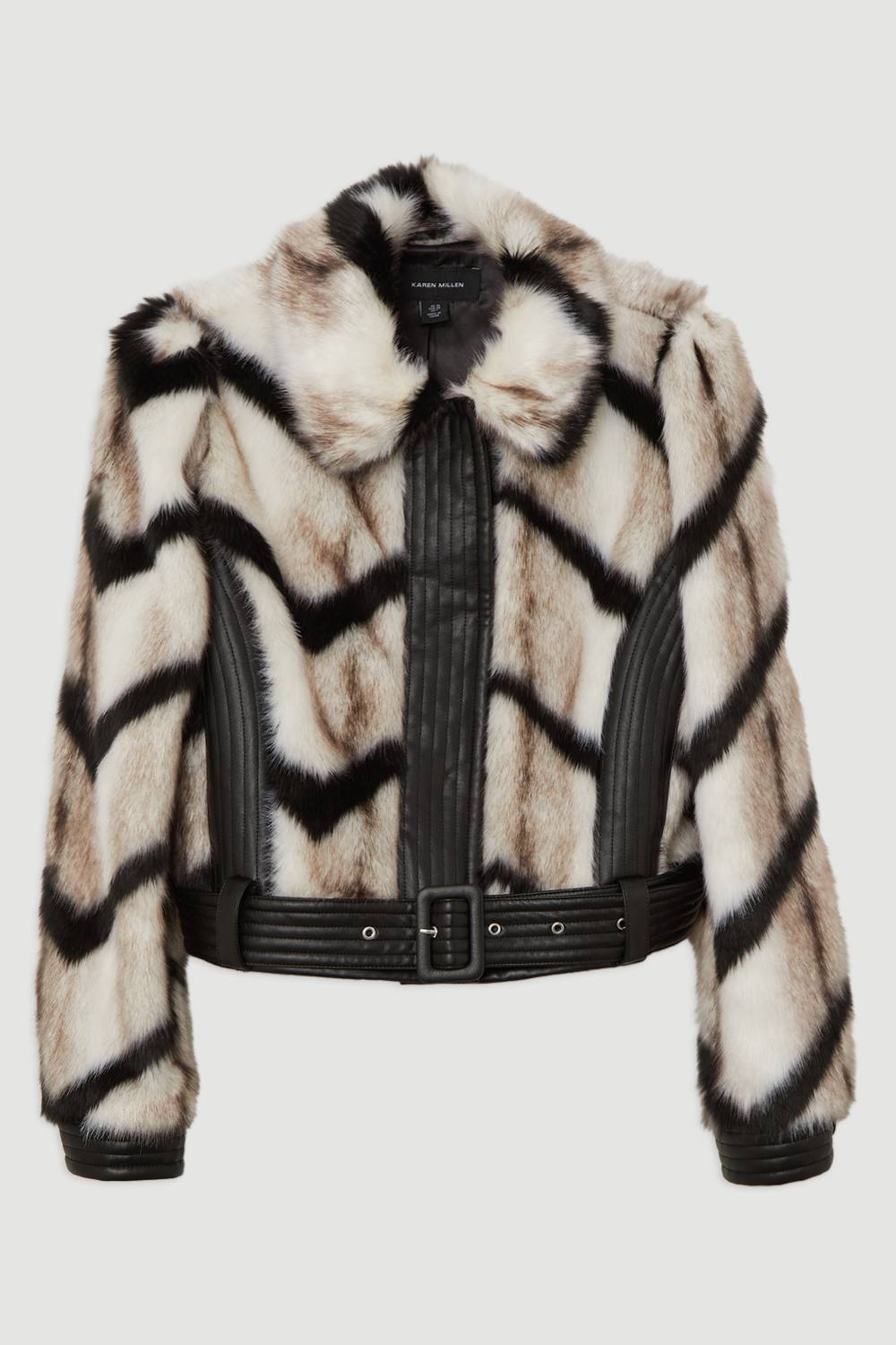KarenMillen Veste Courte Ceinturée à Panneaux Rayés en synthétique et synthétiquecuir