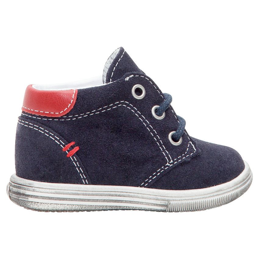 Bottillons en cuir suédé à lacets avec touches de rouge - Bleu marine