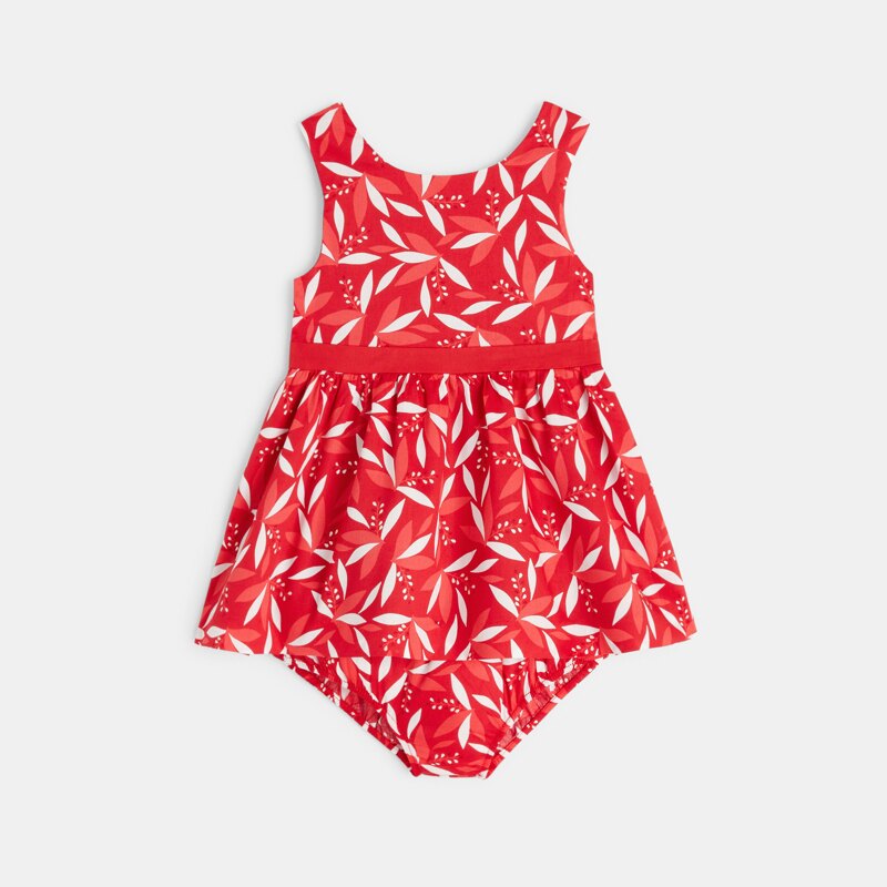 Robe chic imprimée satin de coton bébé fille Rouge