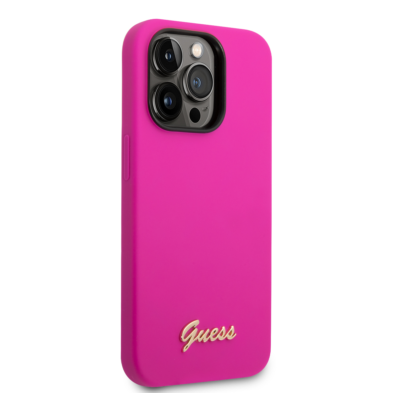 iPhone 14 Pro Silikon Hardcase Hülle Vintage Script (GUHCP14LSLSMF) - Pink / Gold