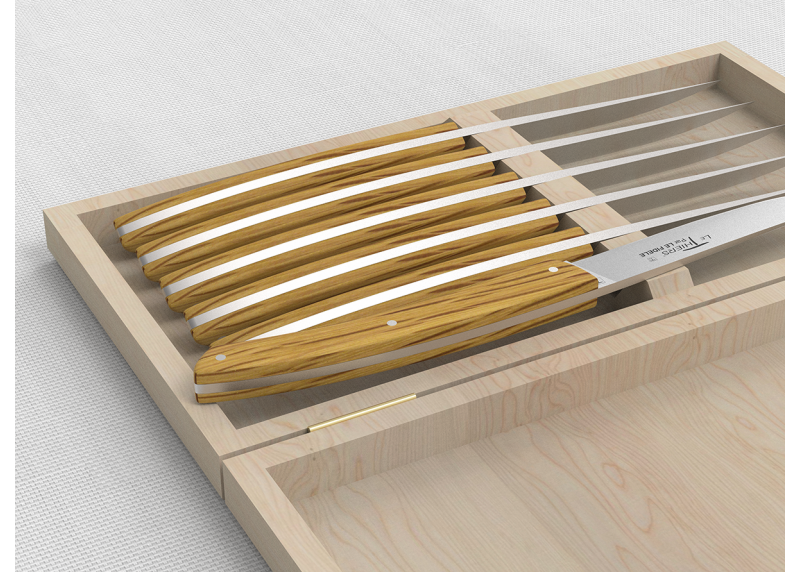 Service de 6 couteaux de table LE THIERS® avec un manche en bois de chêne et lame en acier inoxydable