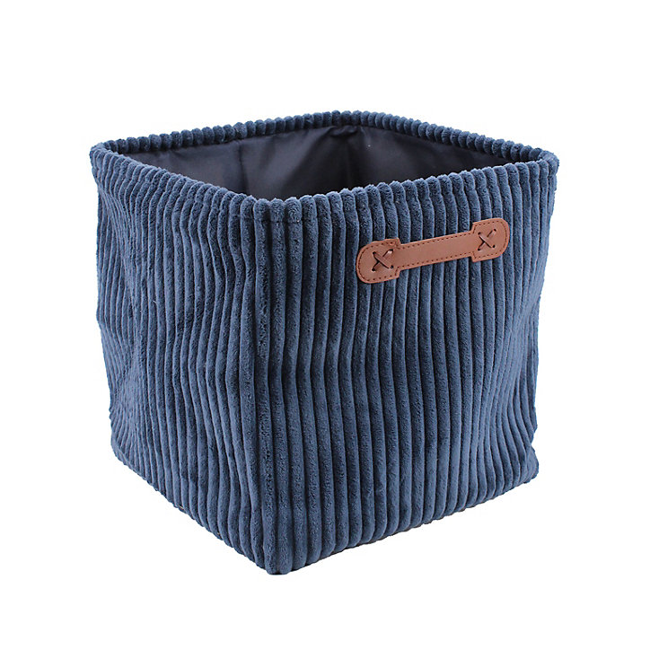 Panier de rangement carré effet velours bleu