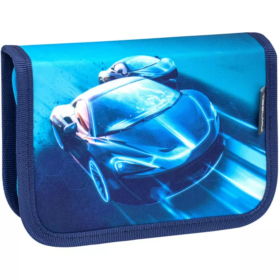 Belmil Schulranzen Compact Schulranzen Set 4-teilig mit Brustgurt Racing Blue Neon