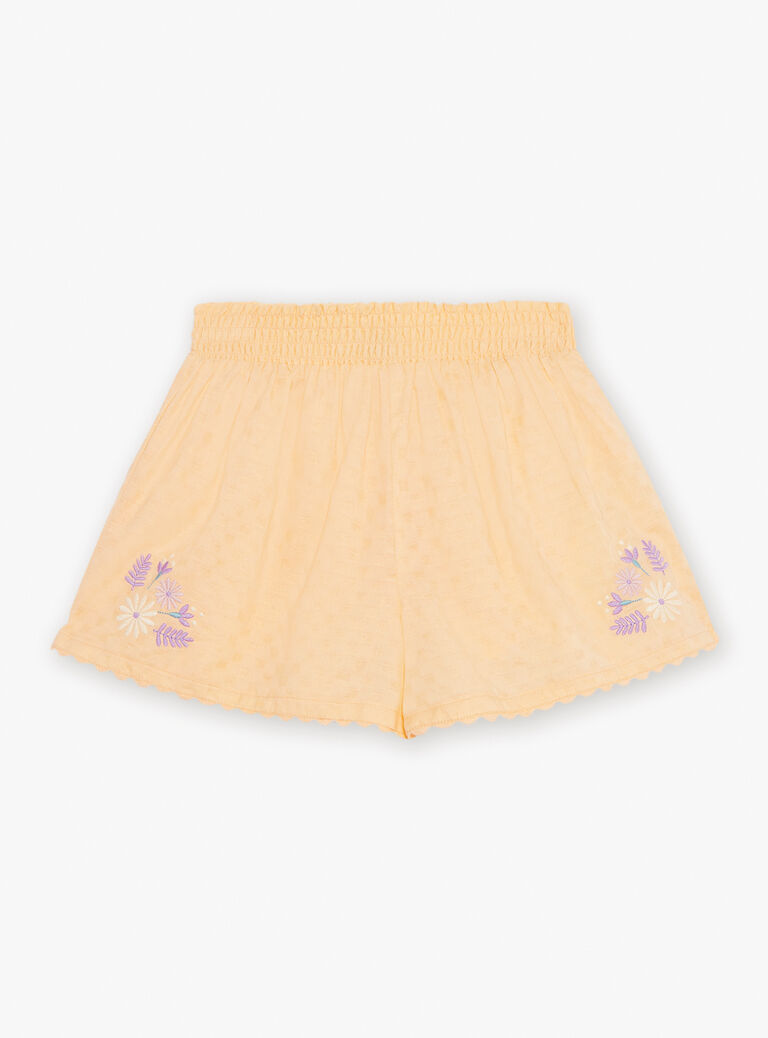 Short orange clémentine à broderies fleuries