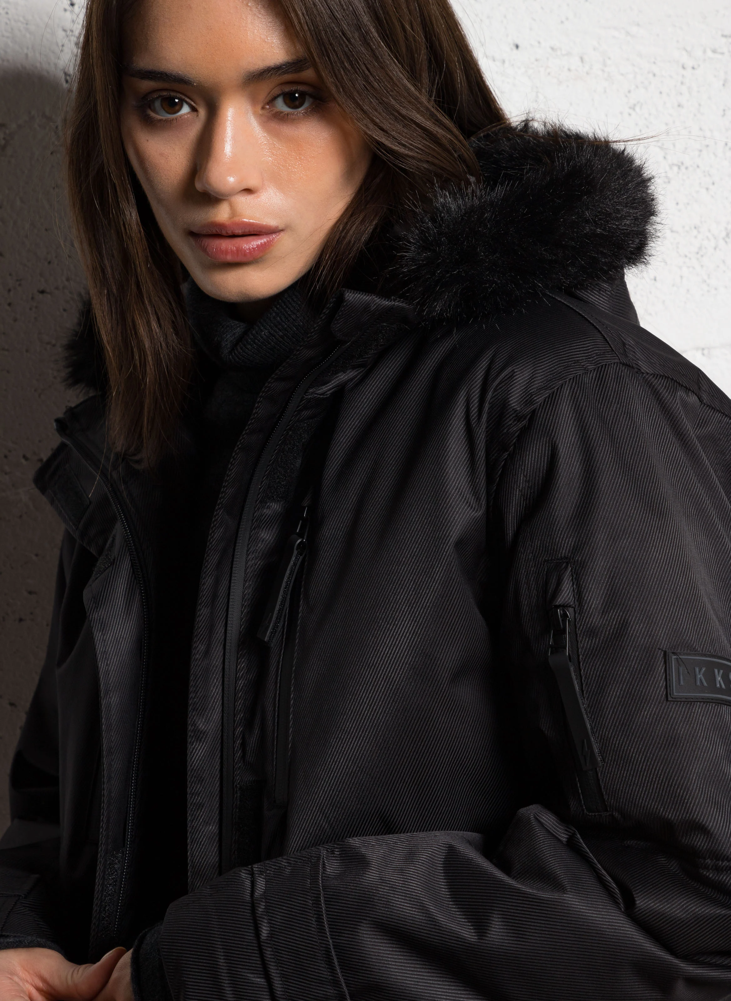 Parka droite zippée à capuche| Noir