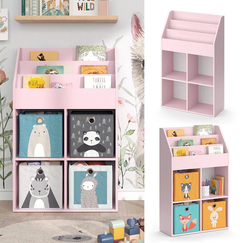 Vicco Kinderbücherregal Luigi 72 x 114 cm, Rosa, Kinderzimmerregal, offene Fächer, groß