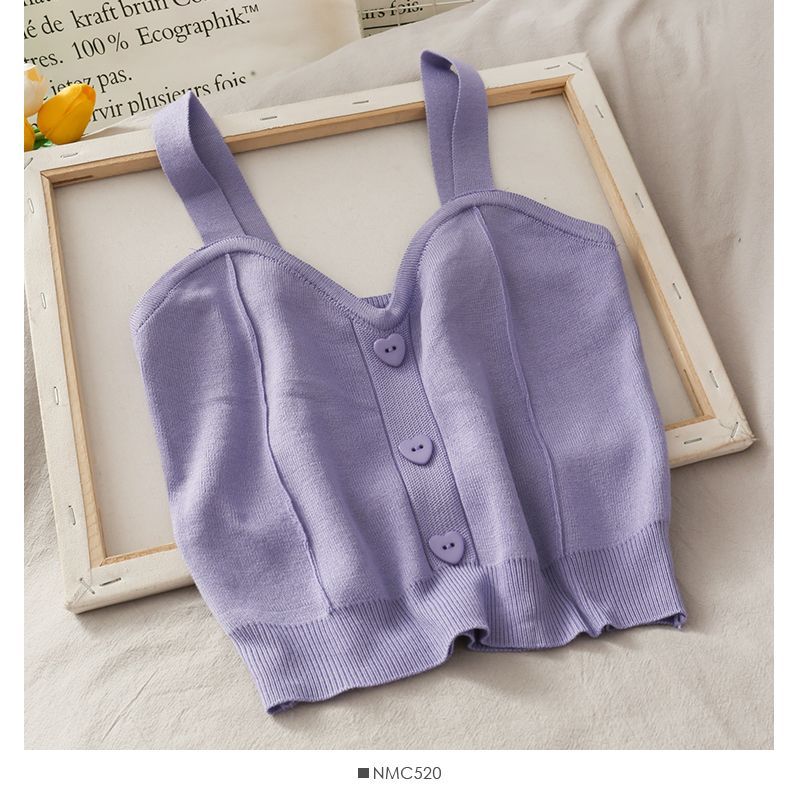 Lemongrass - Cropped gebreide camisole met hart-knoopjes