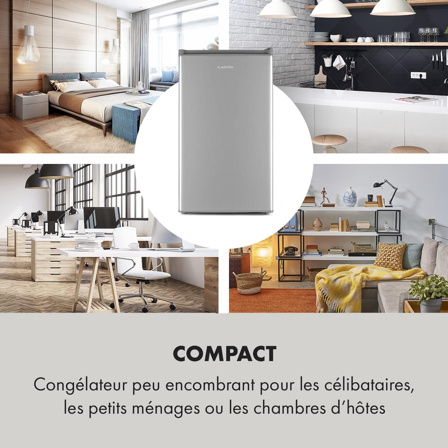 Klarstein Mini Congelateur Armoire, pour la Chambre et la Maison, 64L, Taille avec Etagère, Econome en Energie, Appareil à glaçons et Grattoir