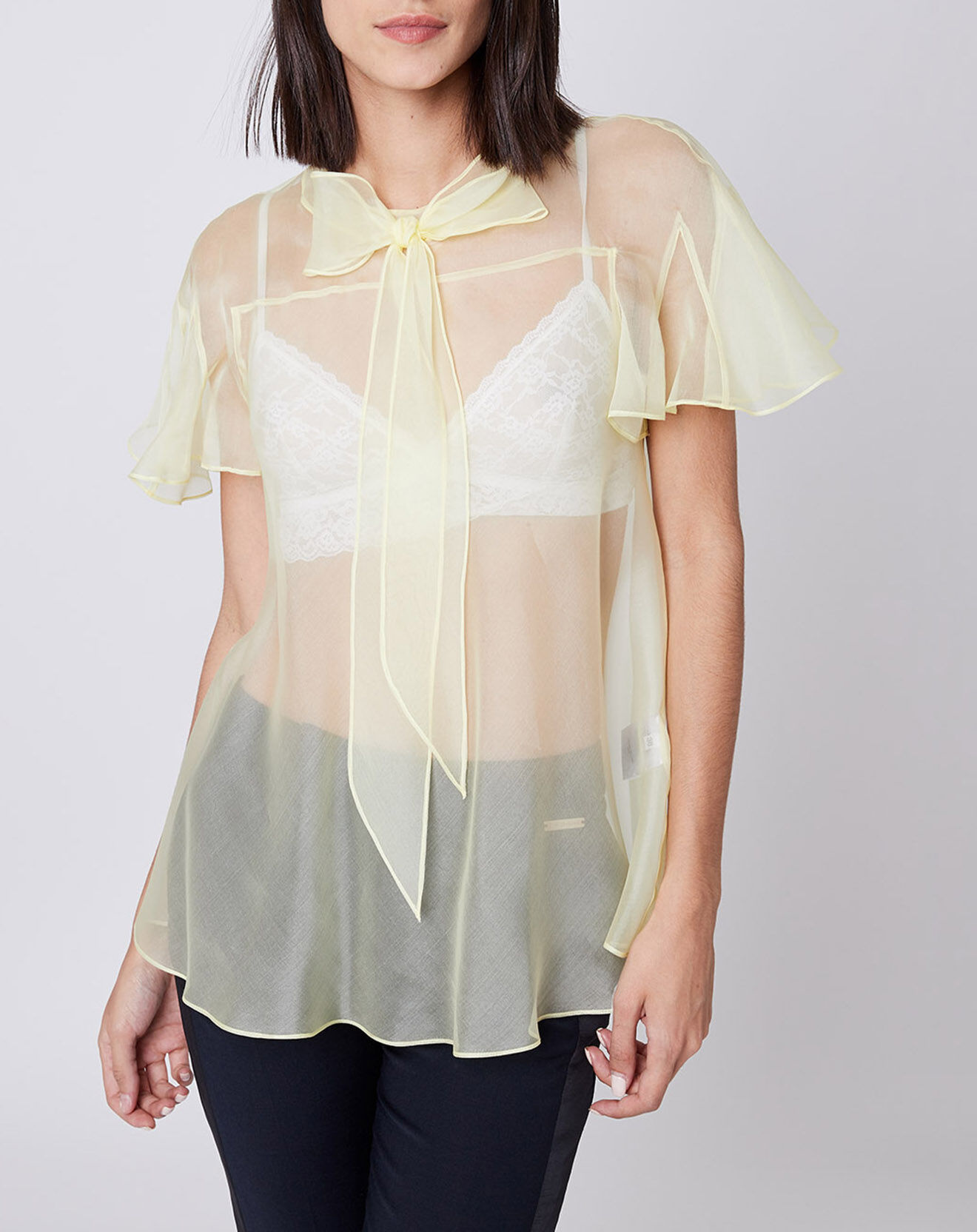 John Galliano Top 100% Voile de Soie transparent jaune