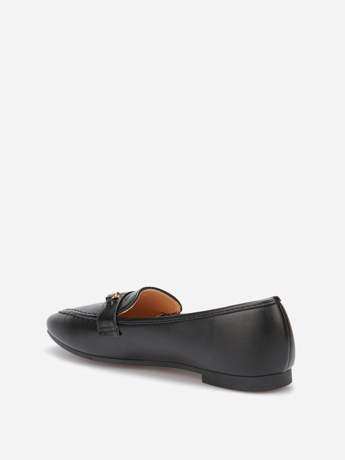 Mocassins avec surpiqûres et bride dorée- Noir