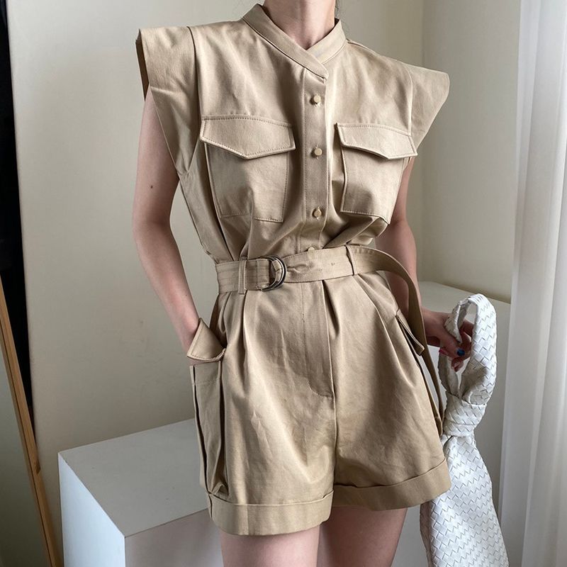 Coris - Cargo jumpsuit met opstaande kraag en taillestrik