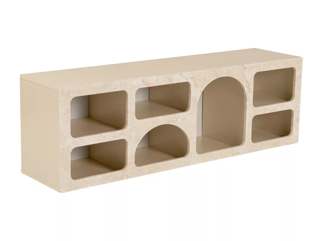 Meuble TV avec 7 niches - Effet marbre beige - LUELA