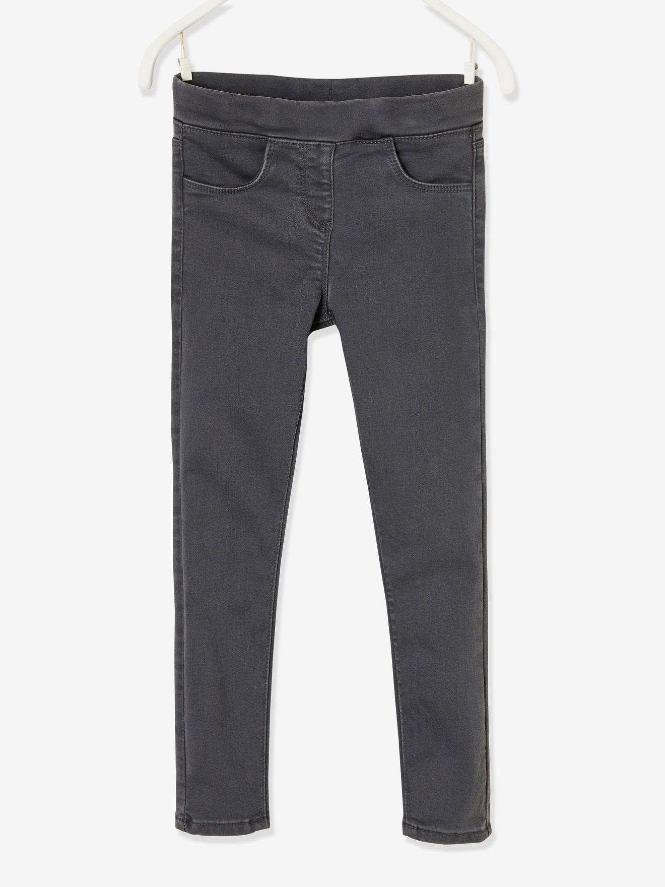 Calça legging jeans sem lavagem para meninas, lavagem cinza média