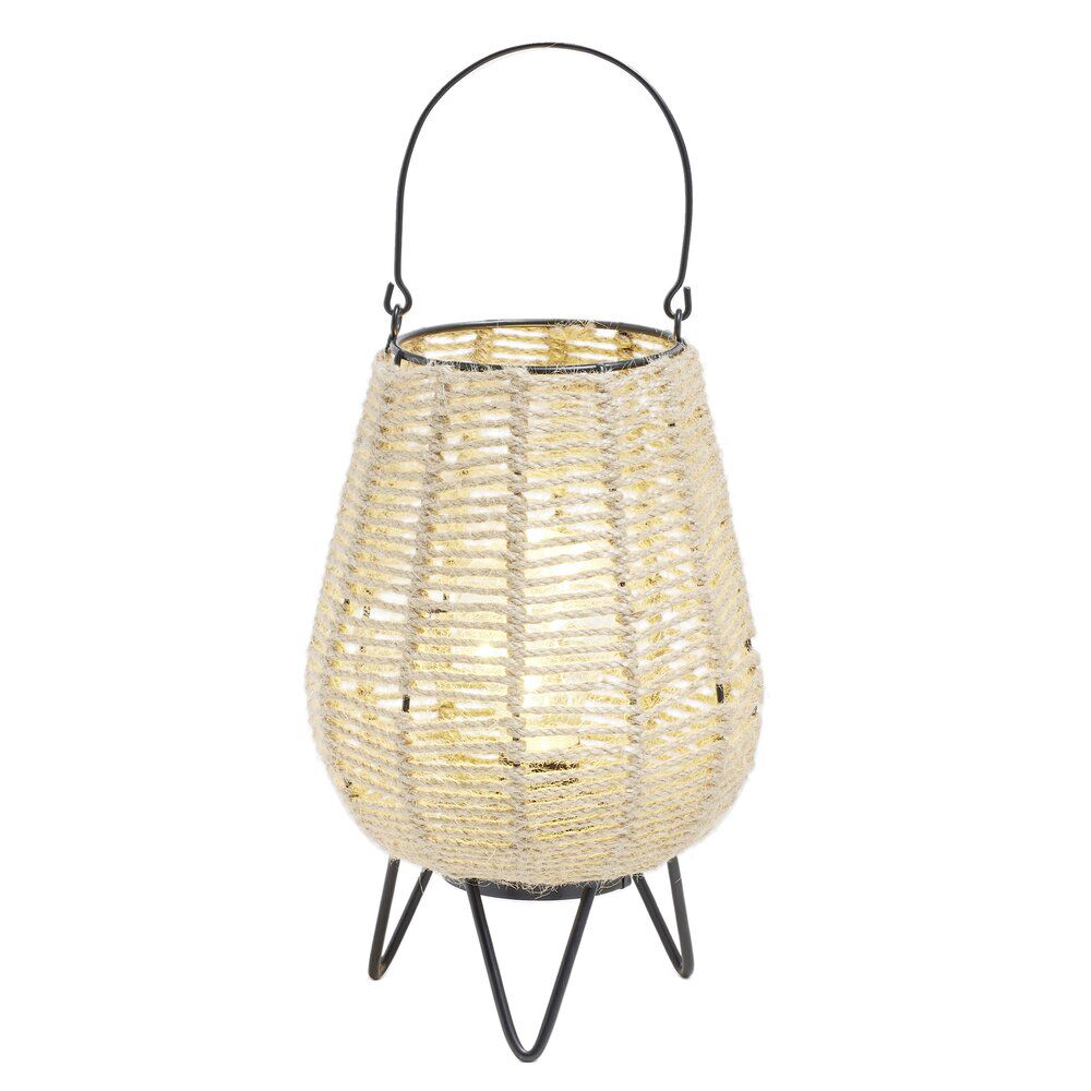Lampe à poser corde naturelle avec anse et pieds métal noir Ø15xH23cm