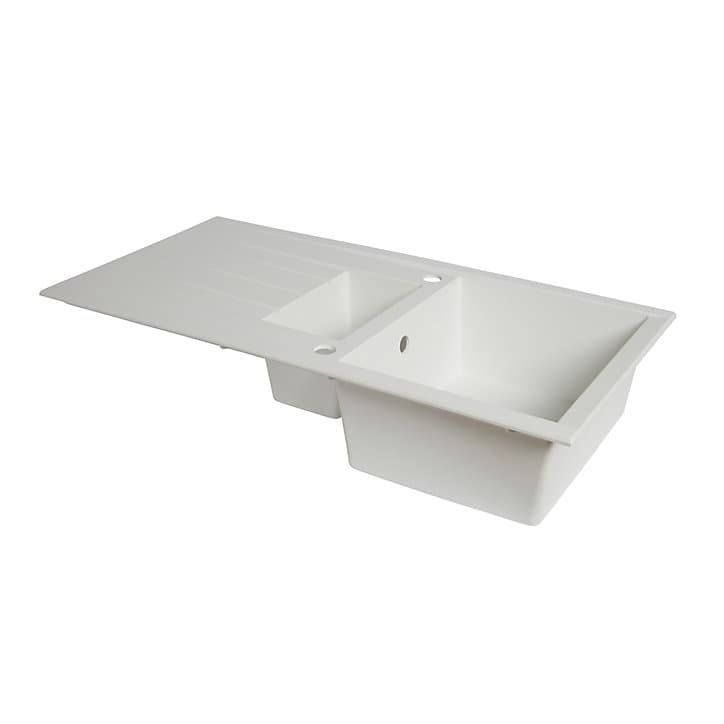 Évier en résine blanche mate 1,5 bacs à encastrer Ising