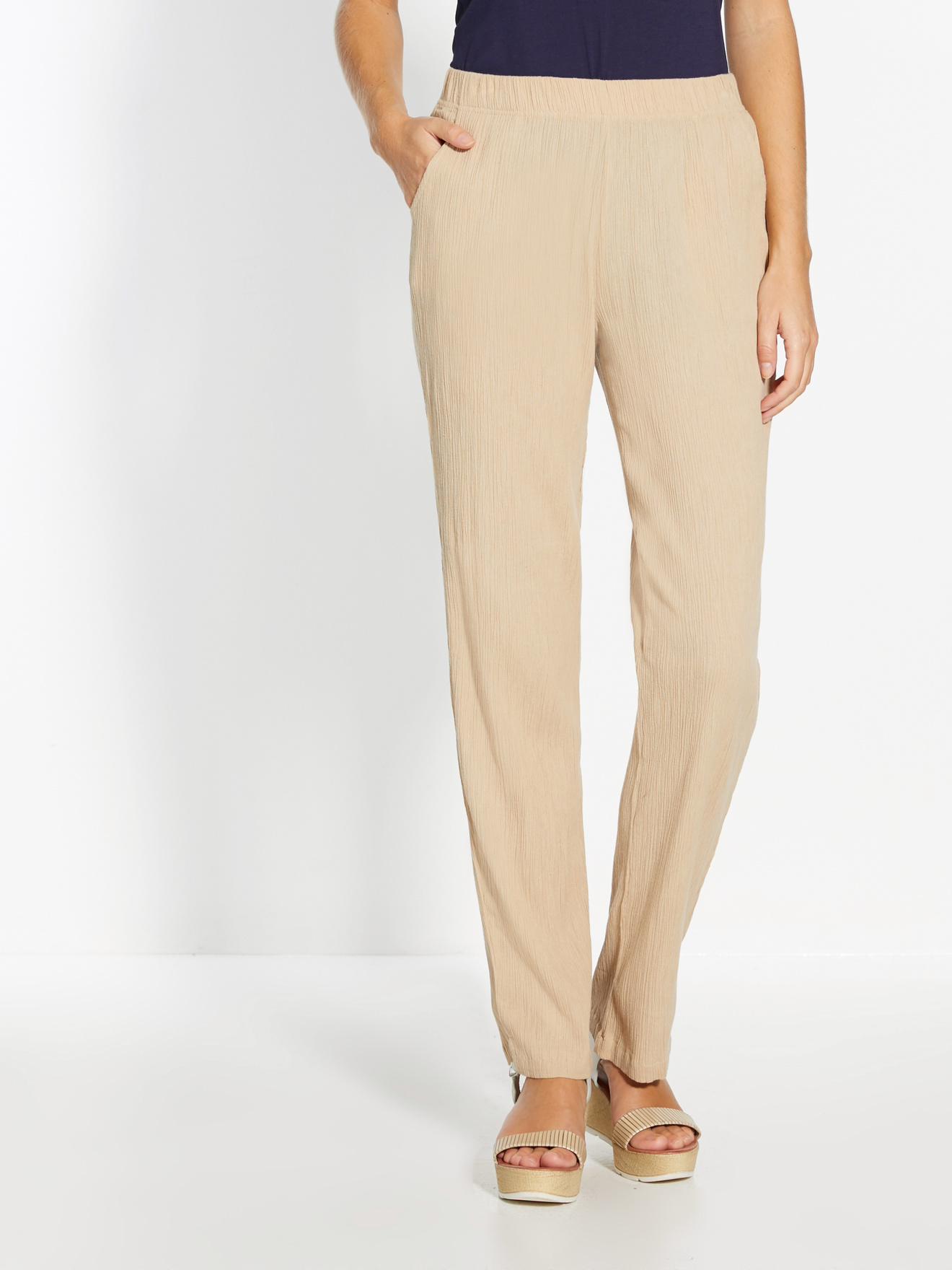 Pantalon en tissu créponné pur coton