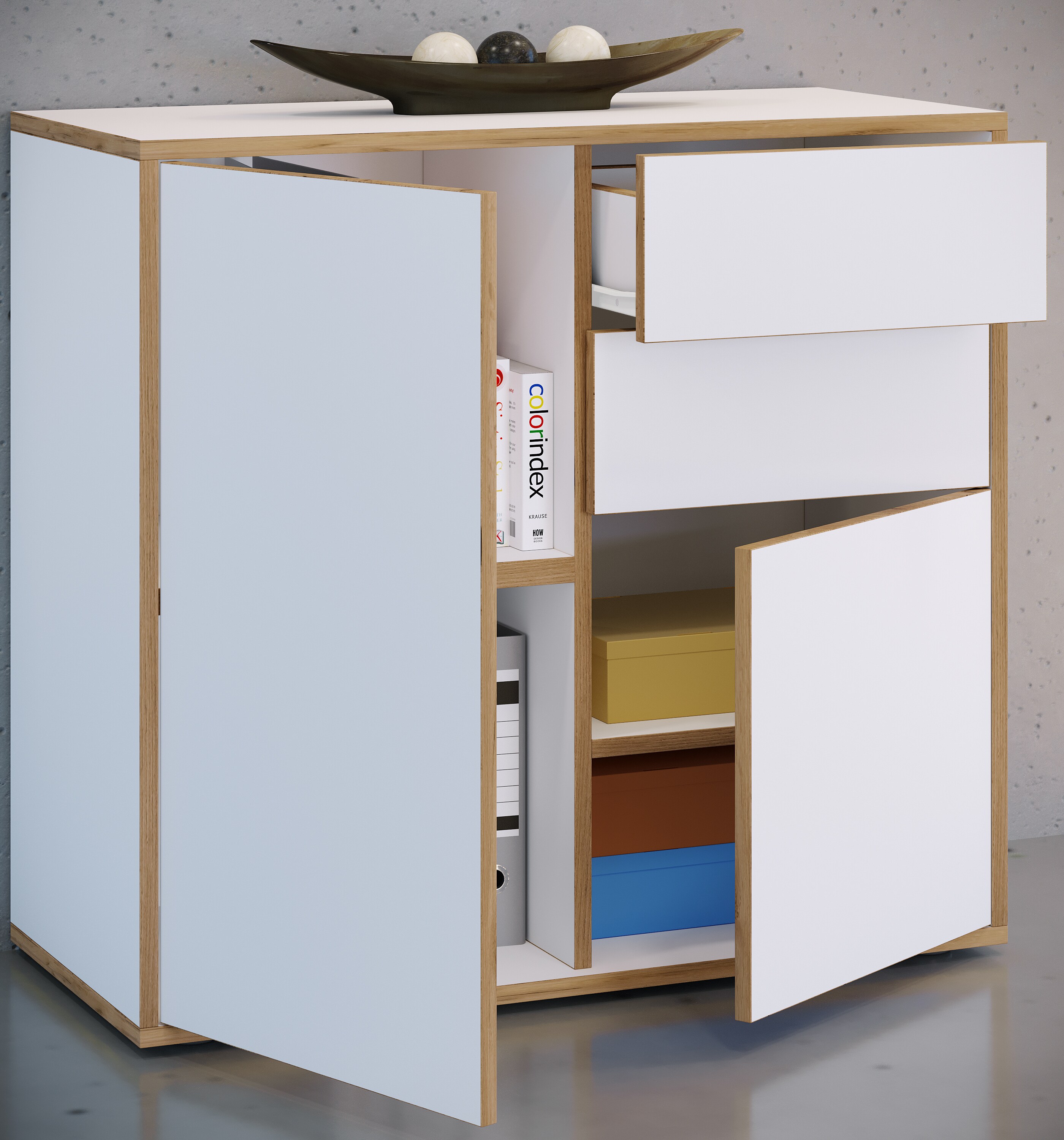 VCM Holz Kommode Sideboard Highboard Anrichte Schrank Büromöbel Salia Breite 80 cm Schublade Drehtüren