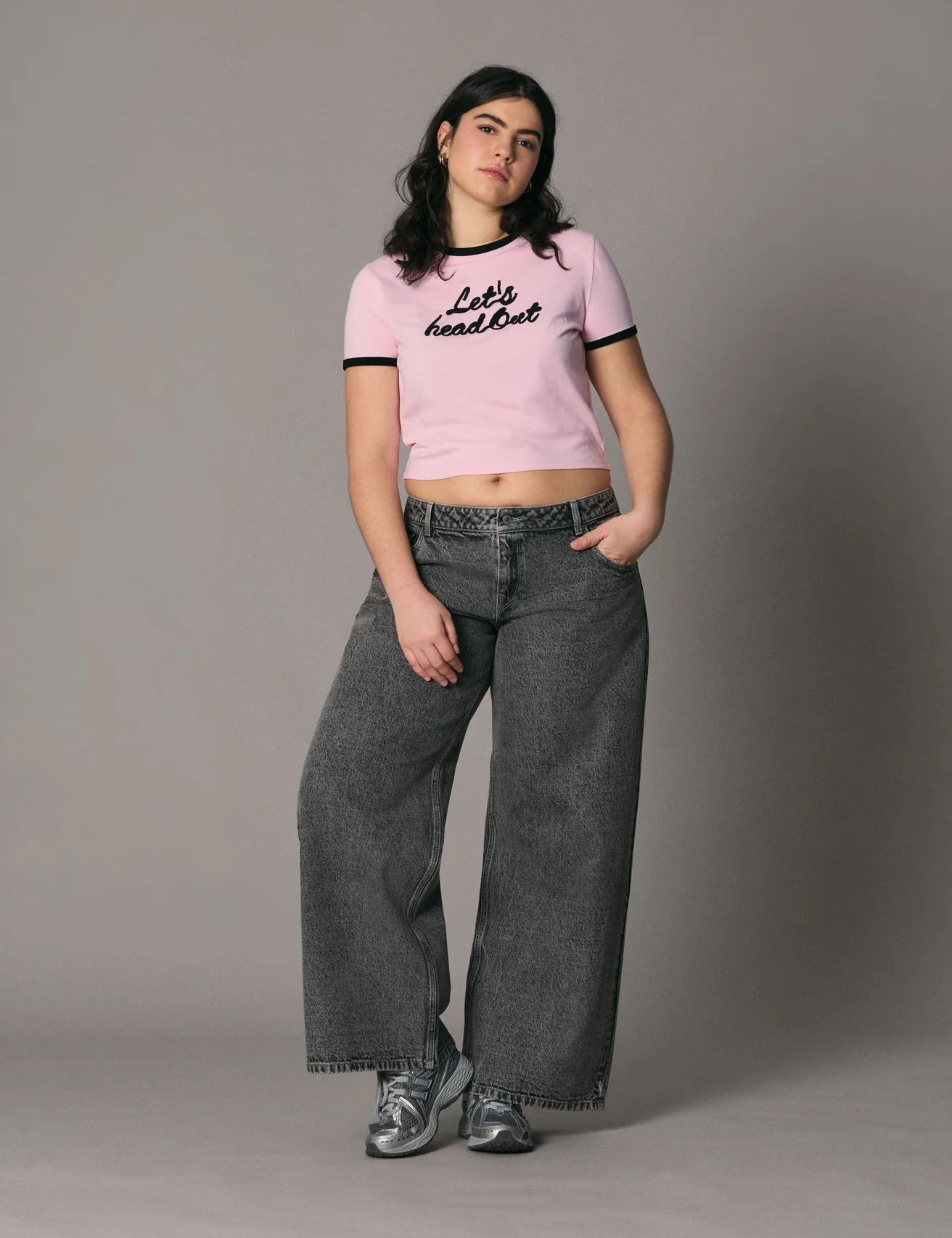 Jean wide leg taille basse gris moyen