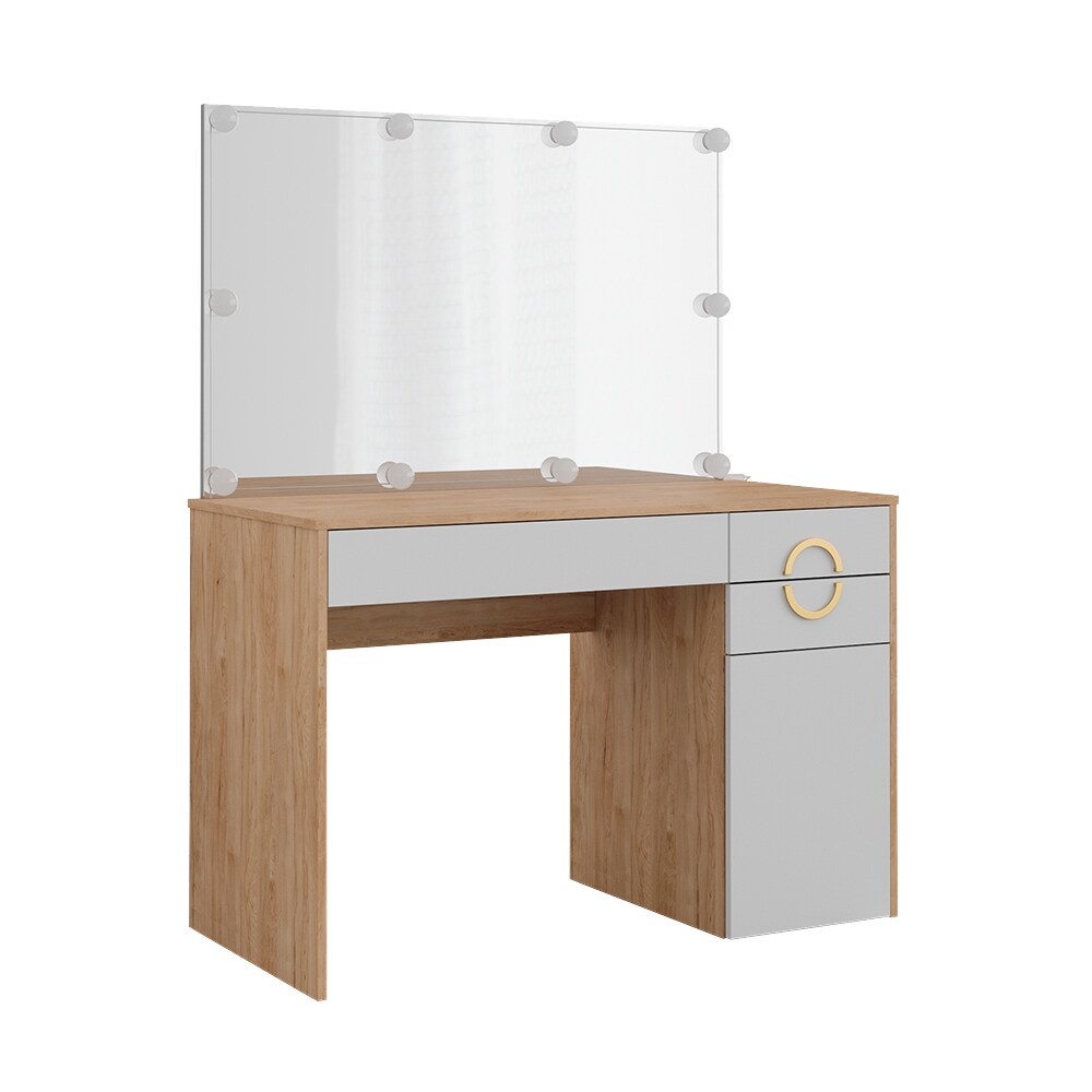 Vicco Schminktisch Adela Natural Rockford Hickory Weiß, 115 x 76 cm Spiegel, LED