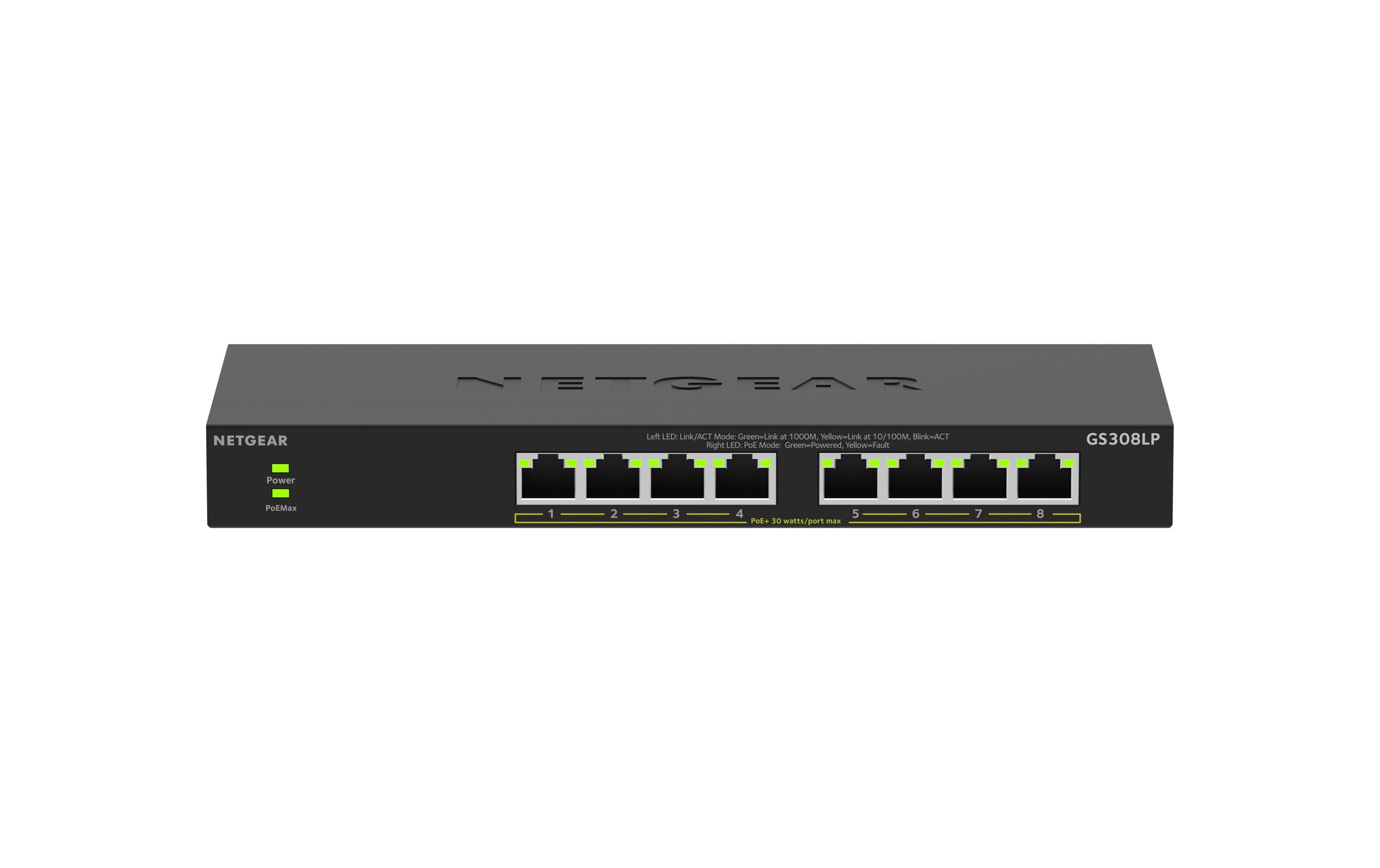 PoE+ Switch GS308LP 8 PortNetgear 8-Port Gigabit Ethernet PoE+ Unmanaged Switch (60W) (GS308LP)