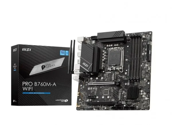 MSI PRO B760M-A WIFI DDR4 - Bundkort - micro ATX - LGA1700 sokkel - B760 Chipset - USB 3.2 Gen 2, USB 3.2 Gen 1, USB-C 3.2 Gen 1 - 2.5 Gigabit LAN, Wi-Fi 6E, Bluetooth - onboard grafik (CPU påkrævet) - HD Audio (8-kanaler)