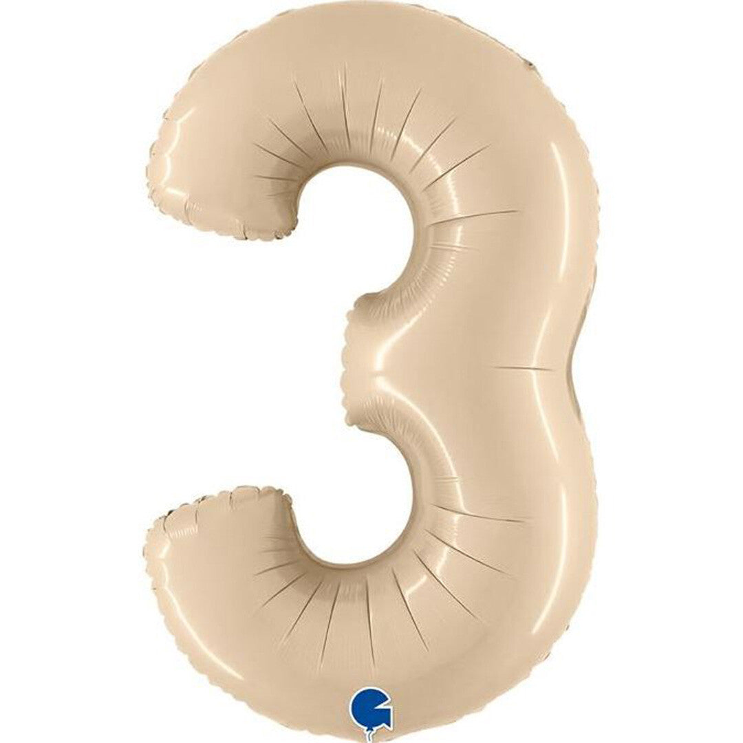 Grabo cijferballon drie - cream - 102 cm