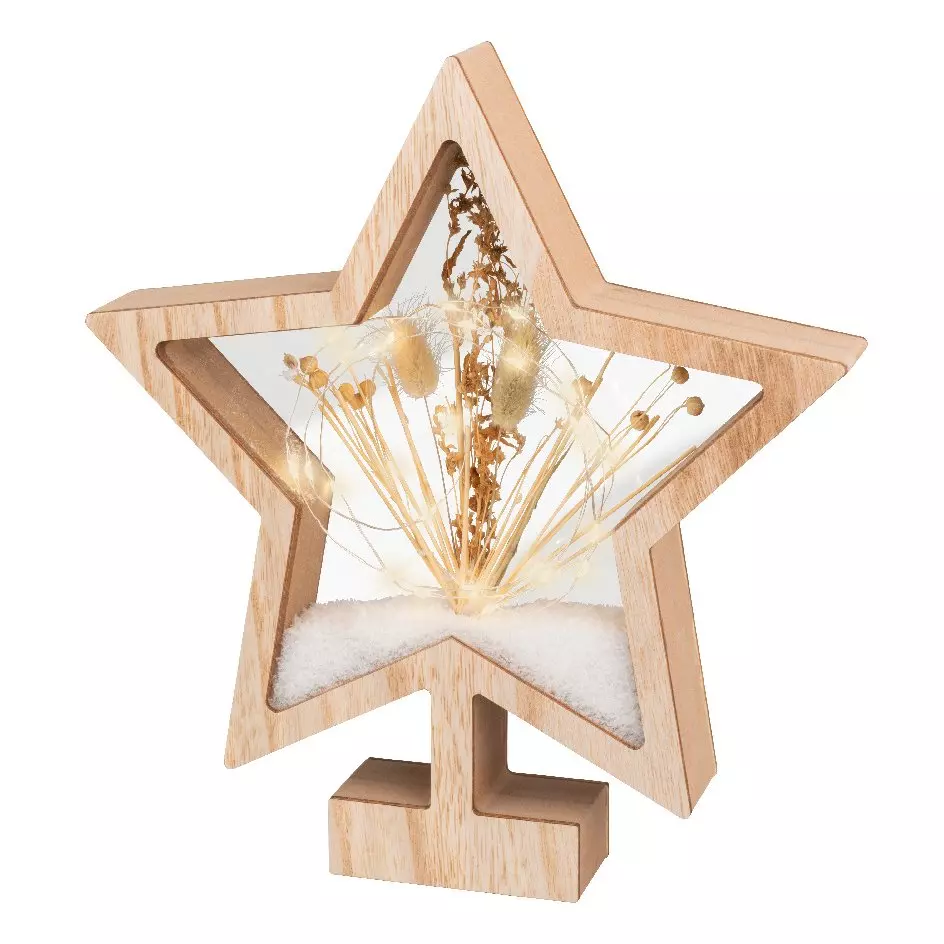 Etoile lumineuse à piles 25 LED (H28 cm) Wood Blanc chaud