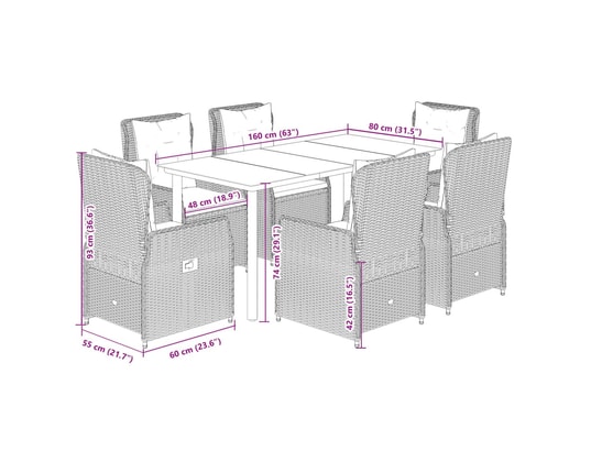 VIDAXL - Ensemble table et chaises Ensemble à manger de jardin et coussins 7 pcs gris clair rot...