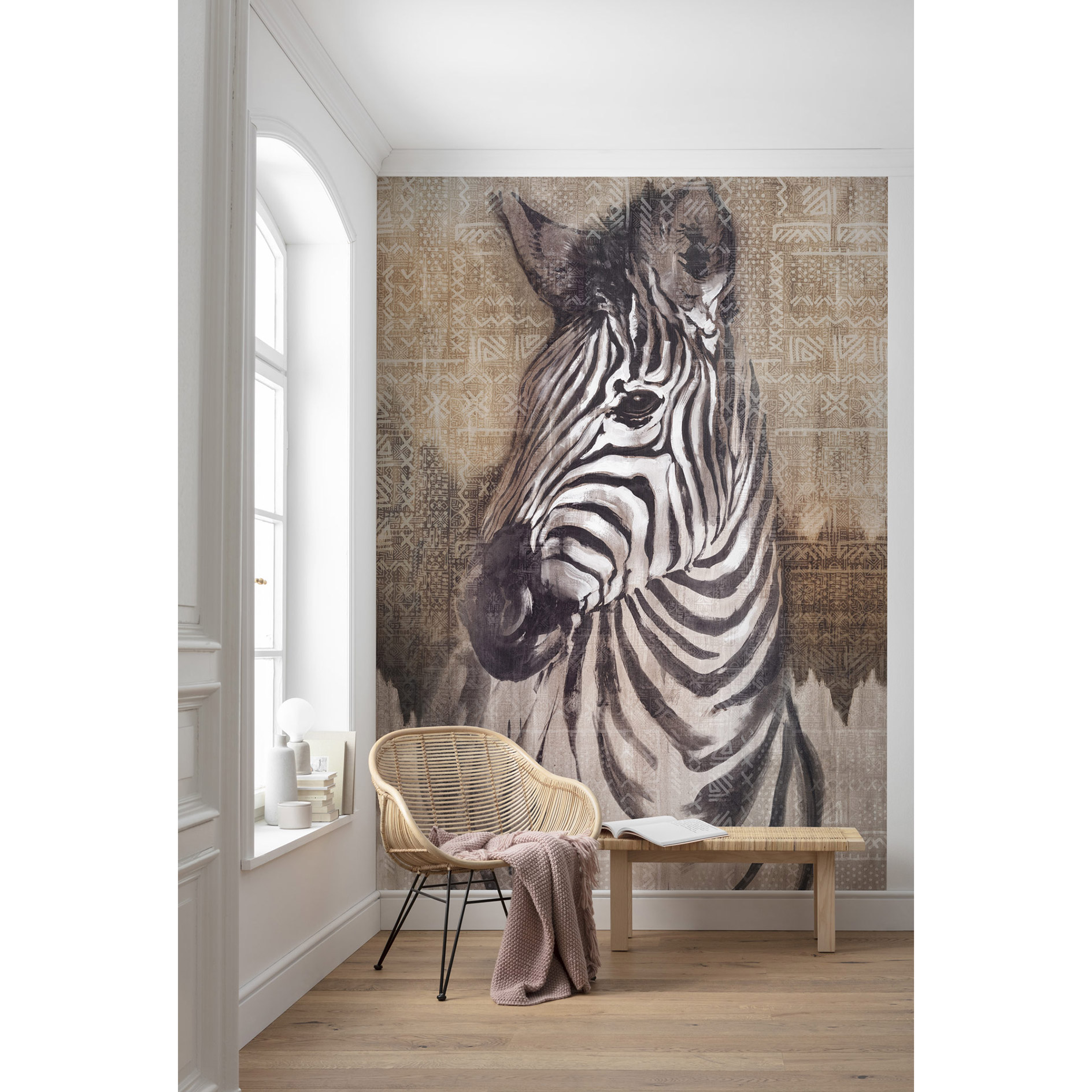 Vlies-Fototapete ZEBRA - schwarz-braun-weiß - 200x250 cm