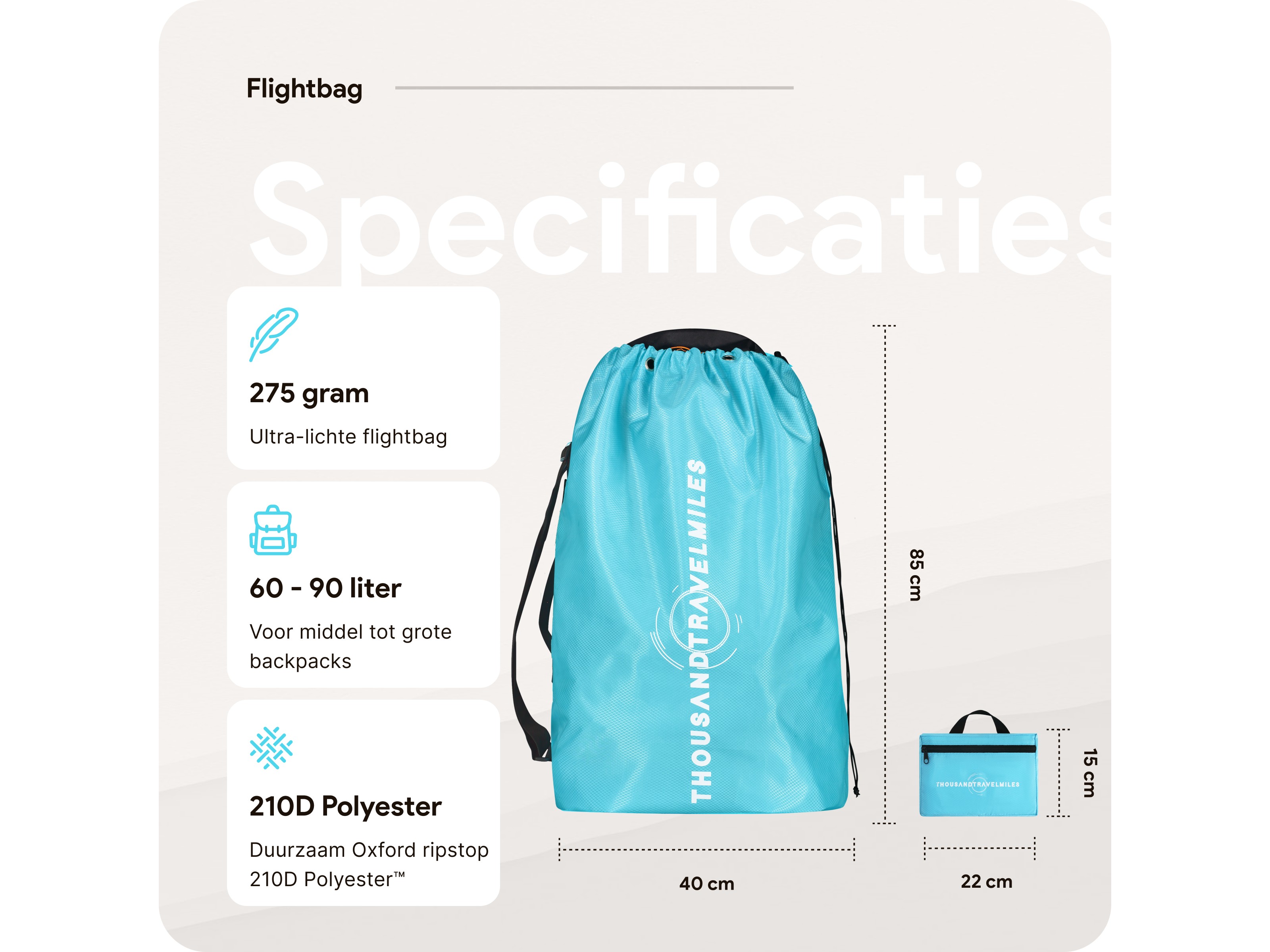 Thousandtravelmiles 60-90L Flightbag met TSA-slot - Light Blue