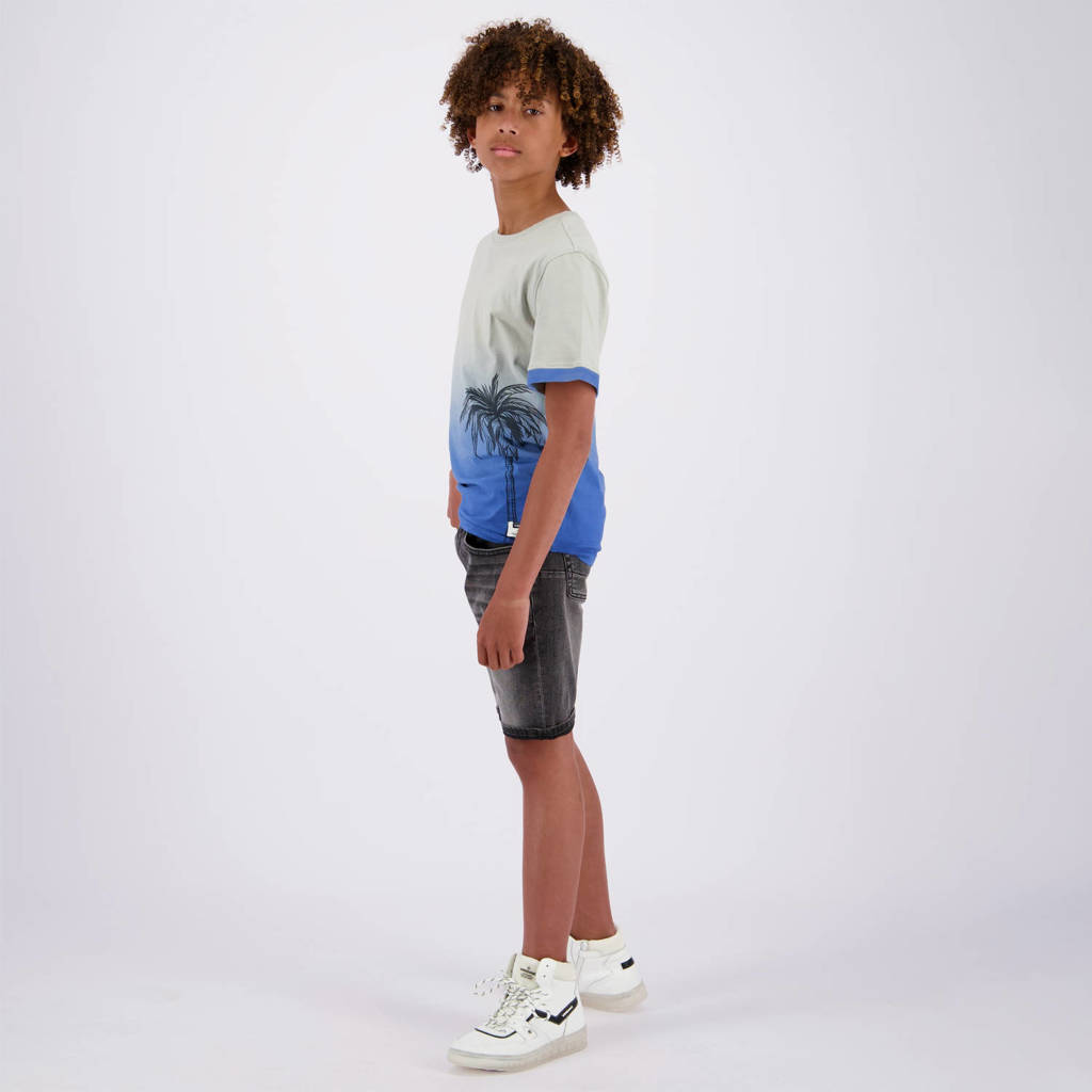 Vingino T-shirt met all over print blauw/lichtgrijs