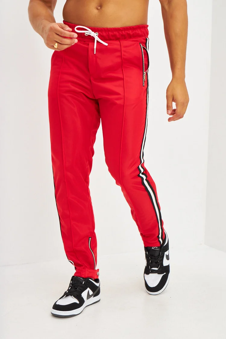 Jogging bandes latérales fermetures éclair rouge