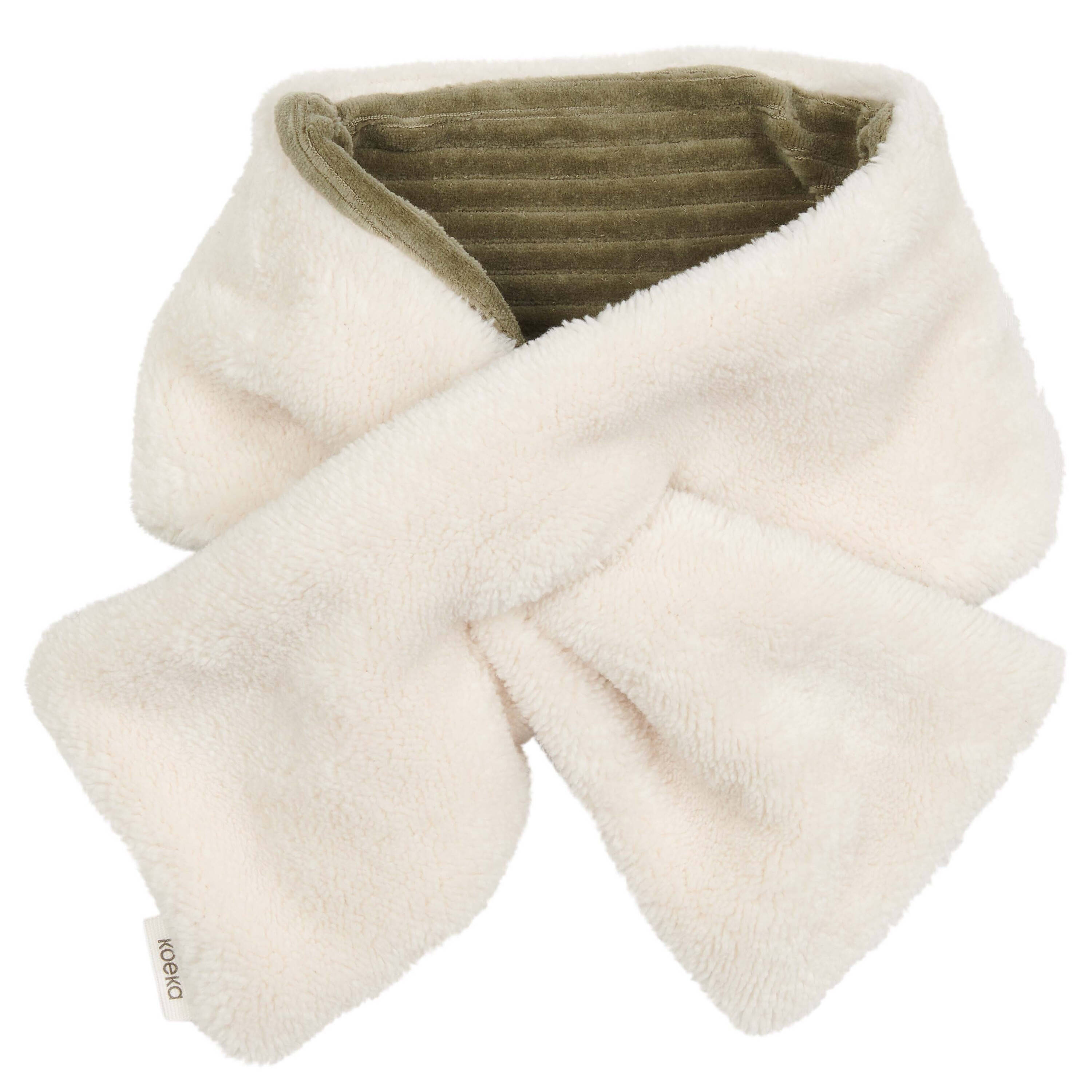 Koeka reversible sjaal Vik met teddy en corduroy groen/offwhite