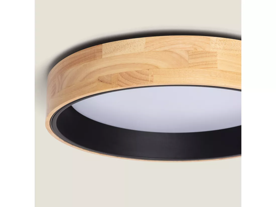 Plafonnier LED Rond Bois 30W CCT Sélectionnable Dari Ø570 mm Noir