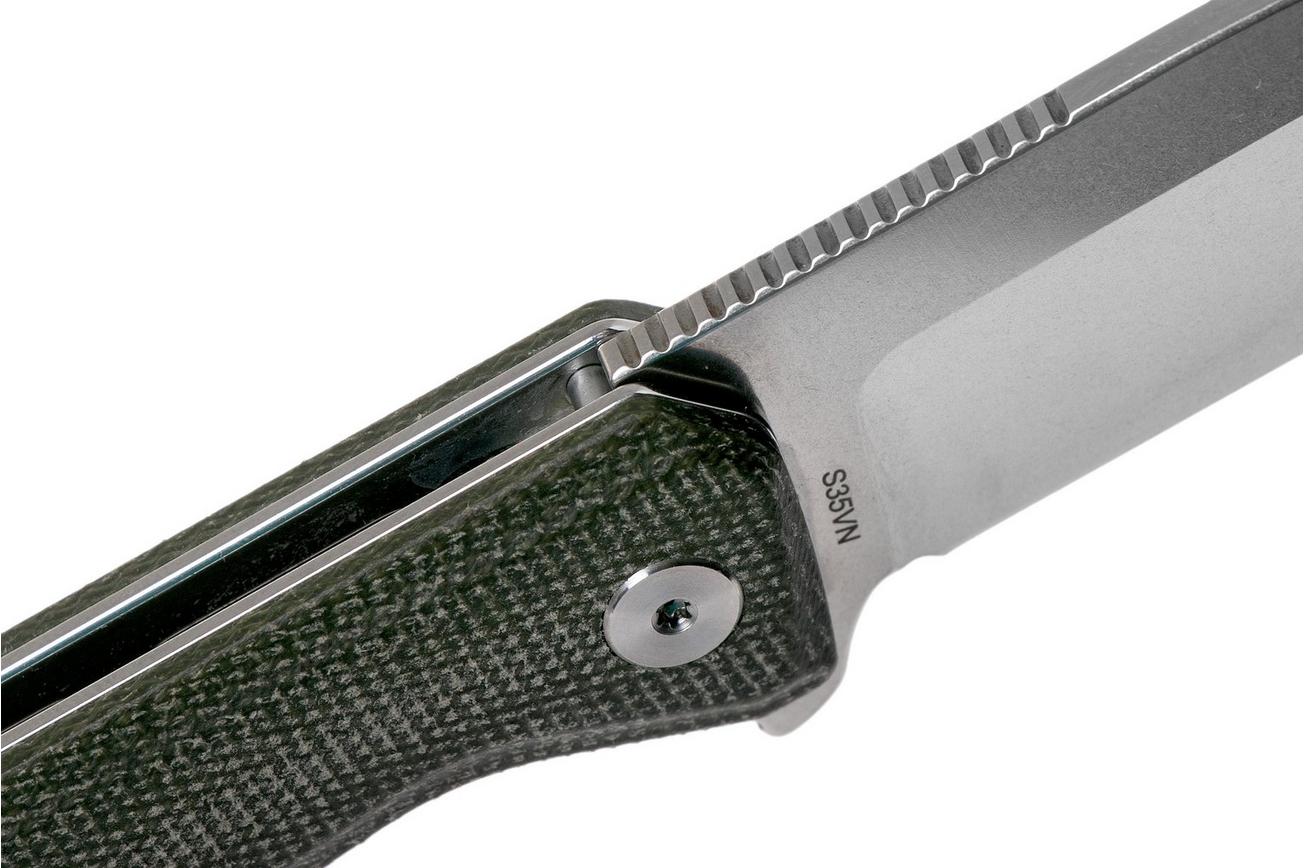 QSP Knife Pelican QS118-E1 Stonewash, Green Micarta zakmes