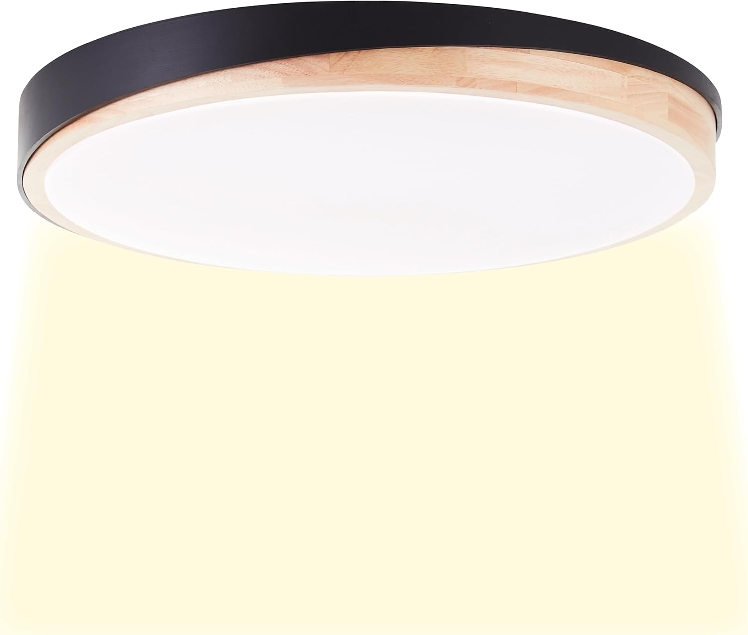 Brilliant Baarlo LED-Deckenleuchte, Farbtemperatur einstellbar (3.000 K–6.500 K), Fernbedienung, stufenlos dimmbar, LED-Lampe für Wohnzimmer & Schlafzimmer, 4.500 Lumen, 36 W, 52 cm, matt schwarz/holz